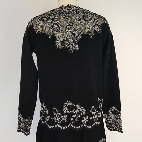 Olvis 100% Cashmere and Lace Skirt Top Set Size M Black Knit Sweater Formal - Picture 8 of 14
